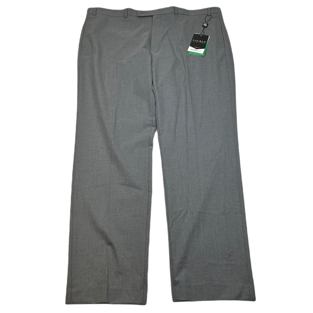 LRL Ralph Lauren Dress Pants Men 42x32 Grey Classic-Fit Ultraflex Flat Front NEW